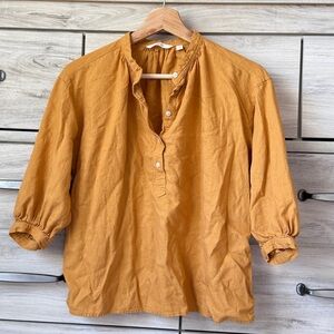 Uniqlo mustard yellow Casual Button Down Shirt Relaxed Fit size XS